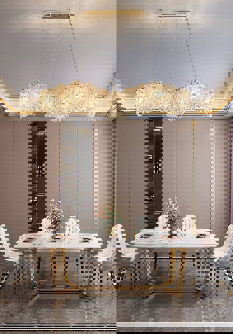 MIRODEMI® Rectangle Gold Frosted Glass Leaf Chandelier for Living Room, Bedroom, Kitchen