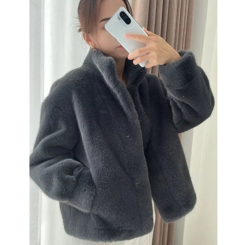 Nukty Golden Mink Cashmere Fur Women's Winter Coat - Korean Style Short Jacket