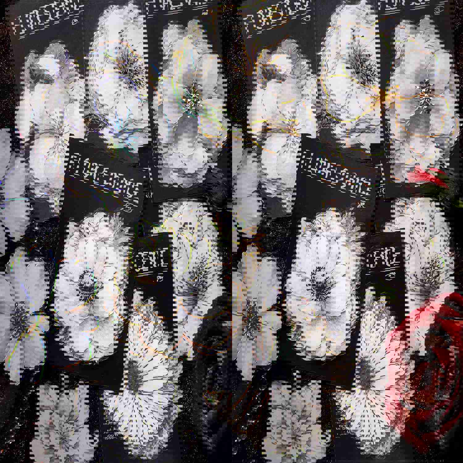 Knaid 120 Pieces Large Size Black and White Flower Stickers with Gold Holographic Outlines