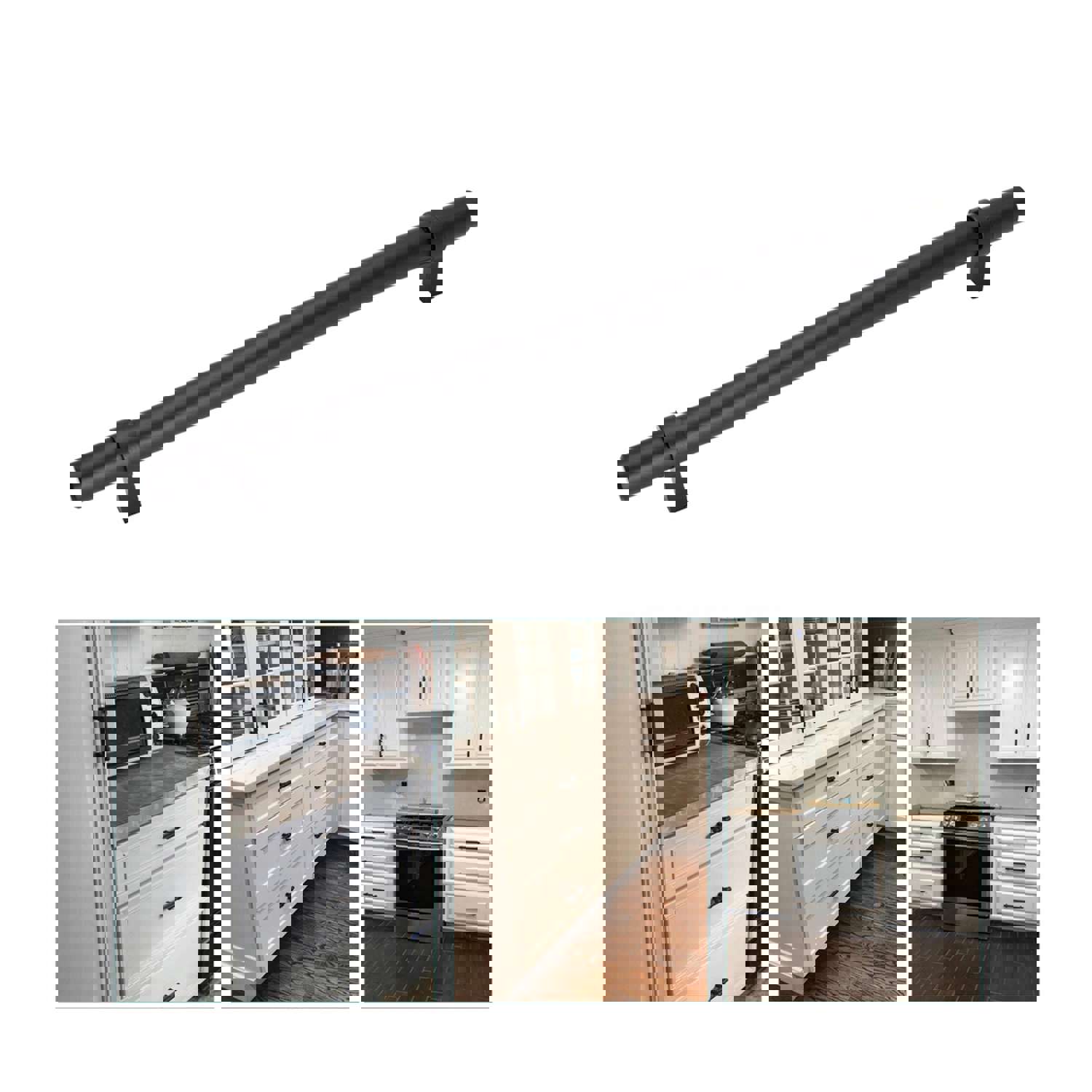 Flat Black Stainless Steel Kitchen Cupboard Handles - 8.8 (224mm) Hole Centers