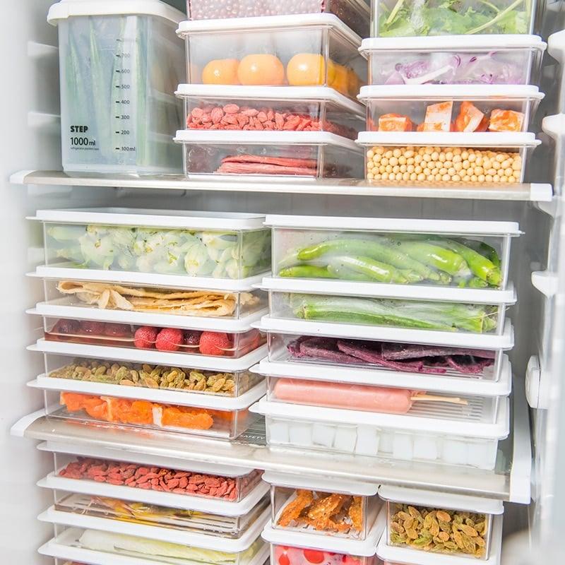 Food Storage Organizer Container with Lid - Transparent/White (S/M/L)