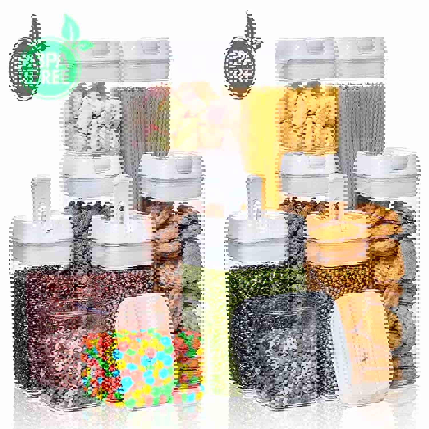 iPEGTOP Airtight Food Storage Containers, 7-Piece BPA-Free Plastic Kitchen Pantry Organizers with Easy Lock Lids