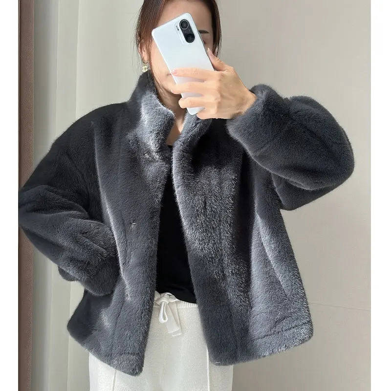 Nukty Golden Mink Cashmere Fur Women's Winter Coat - Korean Style Short Jacket