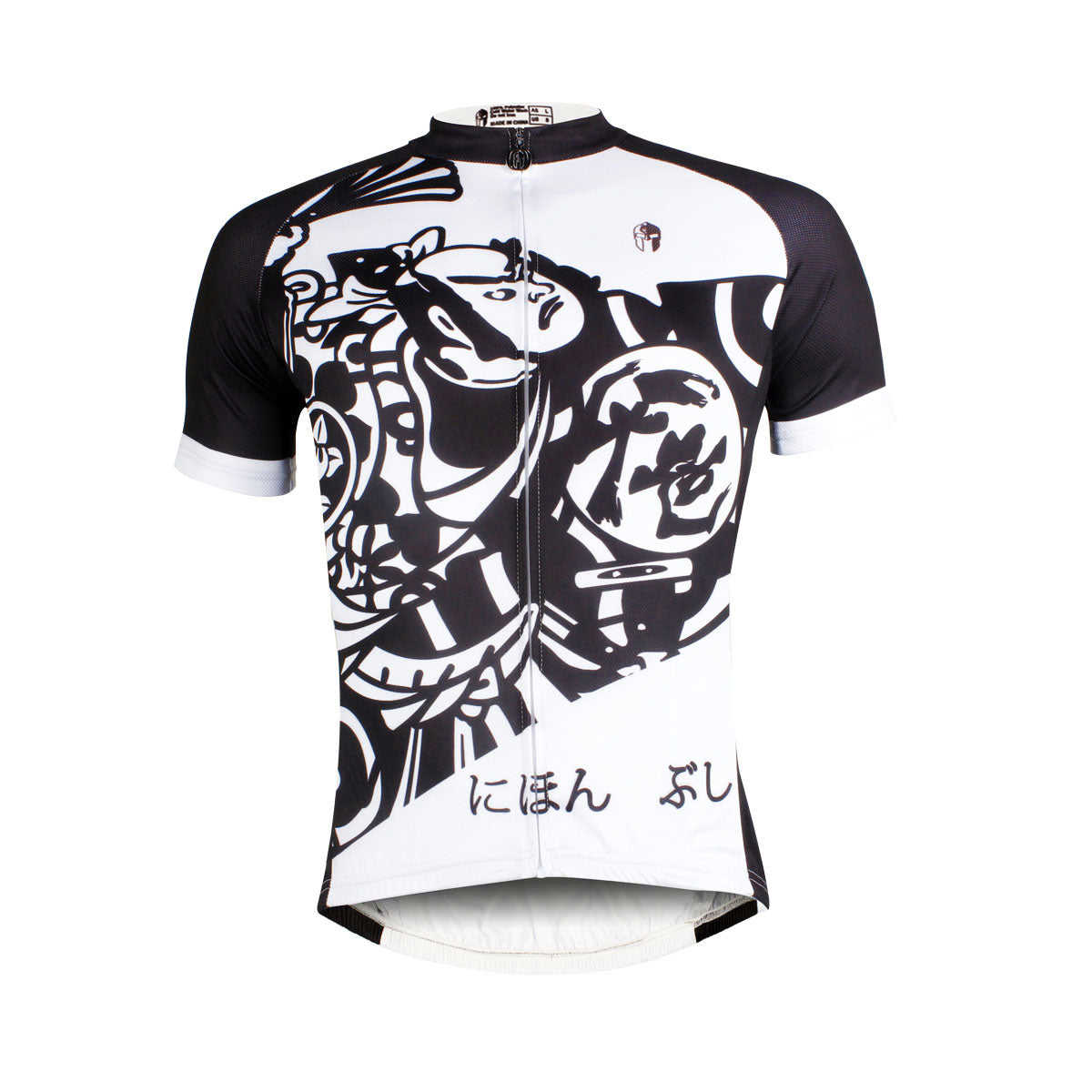 Ilpaladino Traditional Japanese Samurai Cycling Sport Jersey - Breathable Black & White Quick Dry Short-Sleeve Biking Shirt for Men