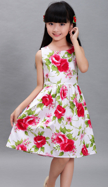 New Girls Dresses 100% Cotton Fashion Floral Colorful Party Birthday Casual Kids Clothing Size 4-12