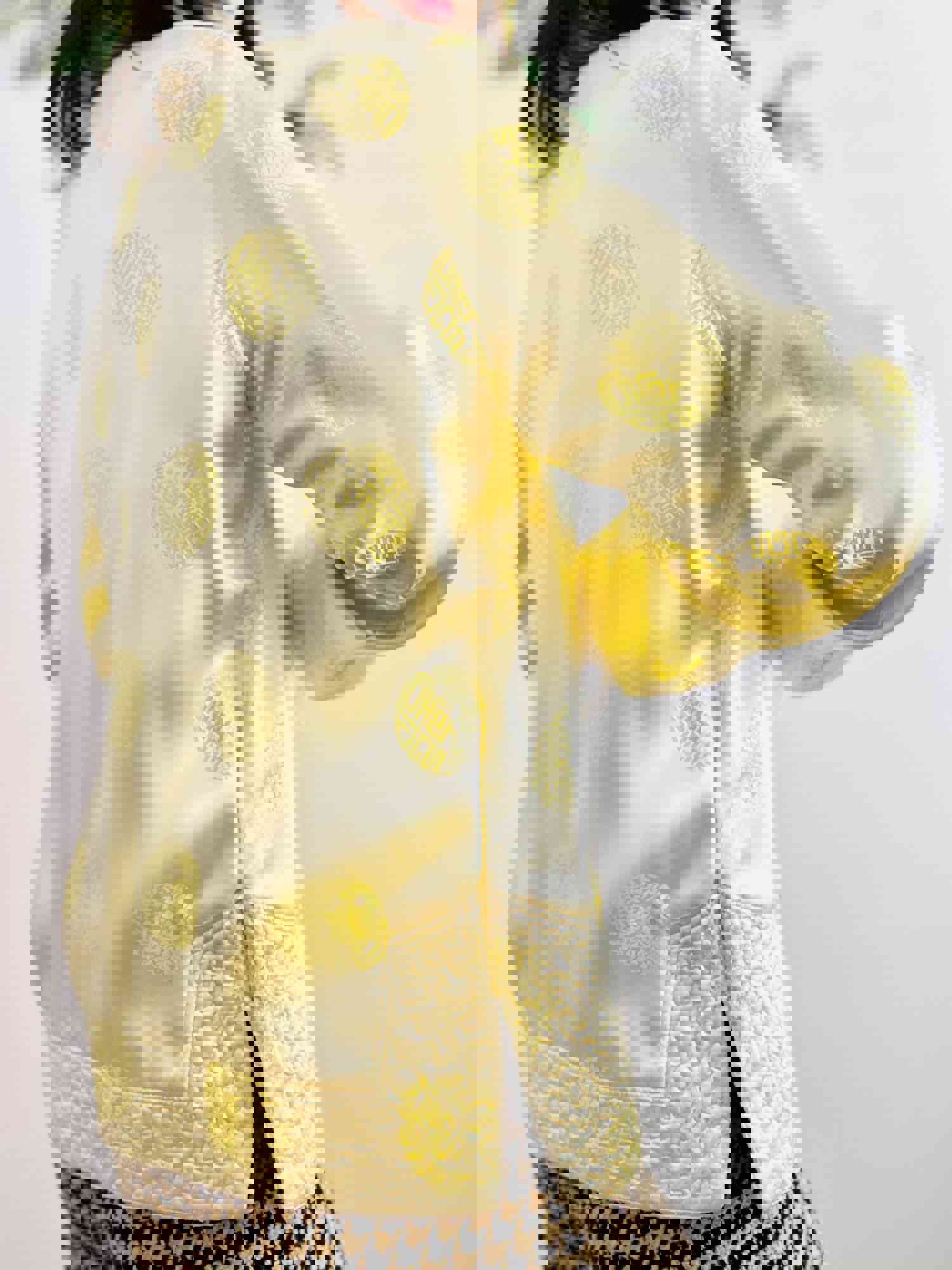 Vintage Chinese Embroidered Jacket with Pockets - Lemon Sorbet Color