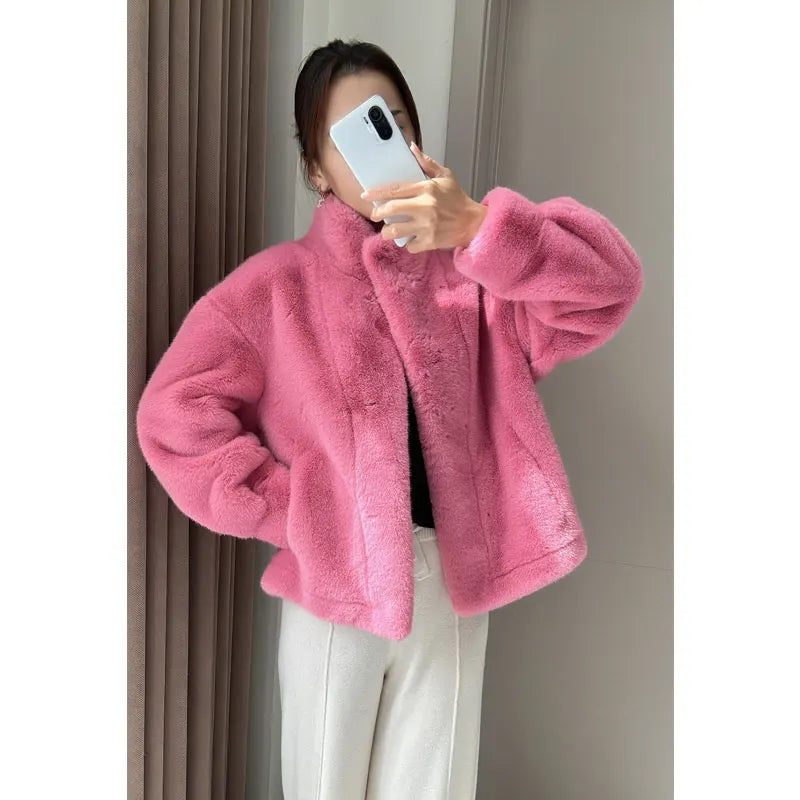 Nukty Golden Mink Cashmere Fur Women's Winter Coat - Korean Style Short Jacket