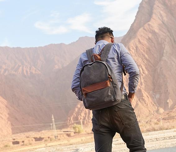 Cool Canvas Gray Mens Backpack - Durable Travel & School Bag