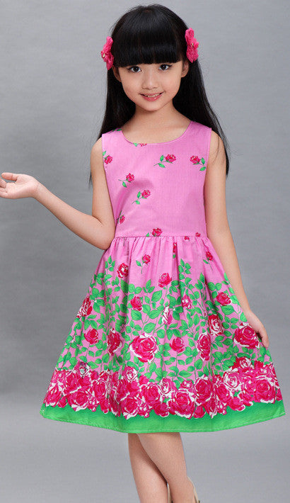 New Girls Dresses 100% Cotton Fashion Floral Colorful Party Birthday Casual Kids Clothing Size 4-12