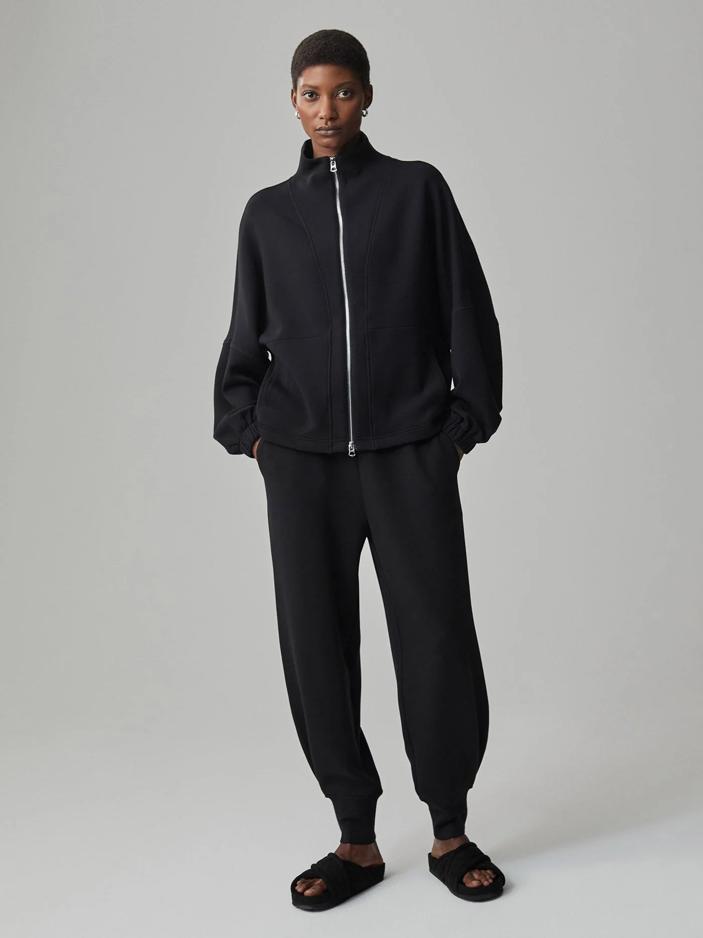 Ashbury Zip-Through Sweat in Black - Oversized Contemporary Sweatshirt