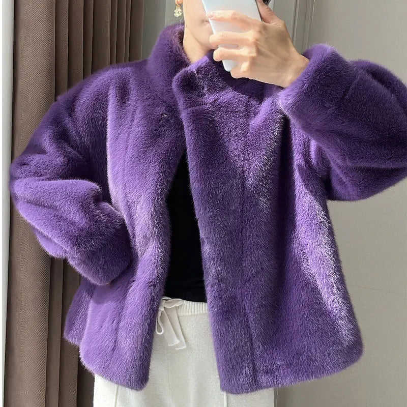 Nukty Golden Mink Cashmere Fur Women's Winter Coat - Korean Style Short Jacket