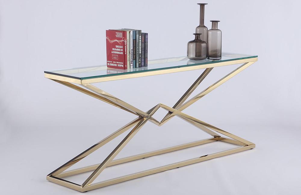 Marley Rectangular Sofa Table - Modern Gold Mirror Finish with Tempered Glass Top