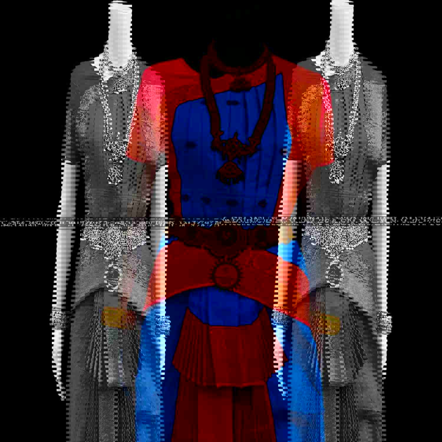 BLUE RED 36 Inch Pant Length Bharatanatyam Copper Zari Dance Costume | Art Silk Dharmavaram Kanchi | Classical Dance Jewelry