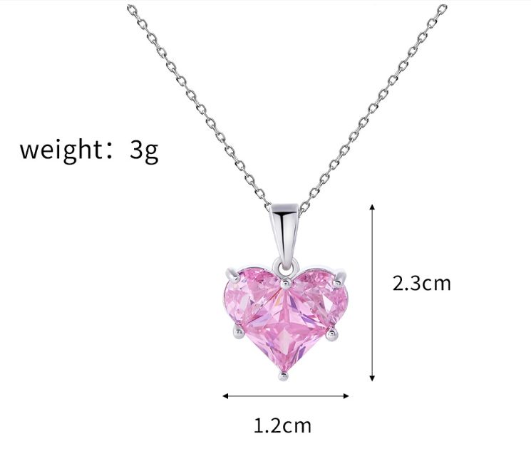 New Stylish Pink Love Pendant Light Luxury Heart-set Diamond Necklace