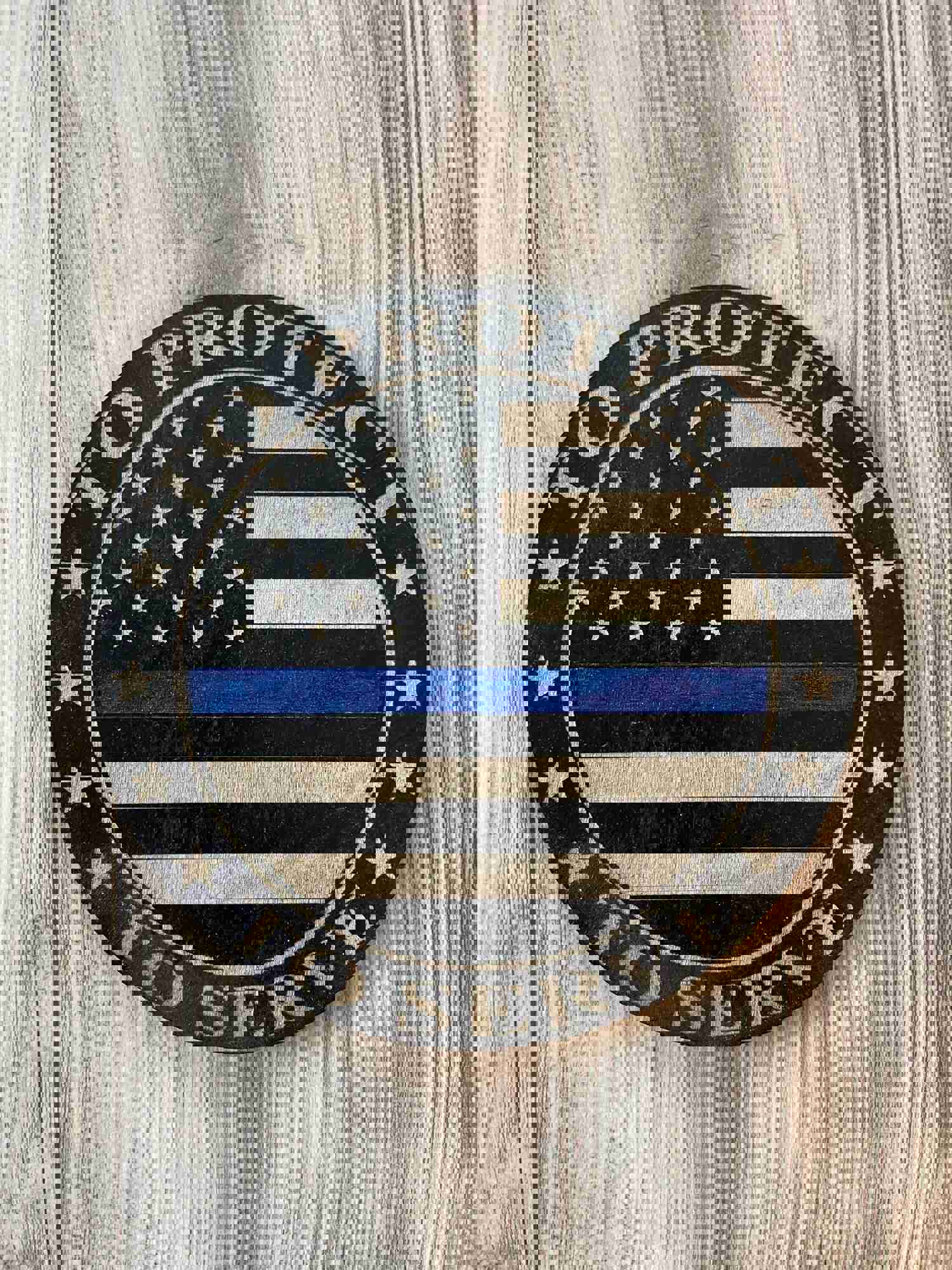 To Protect and Serve Round Wood Sign - American Law Enforcement Police Officer Gift