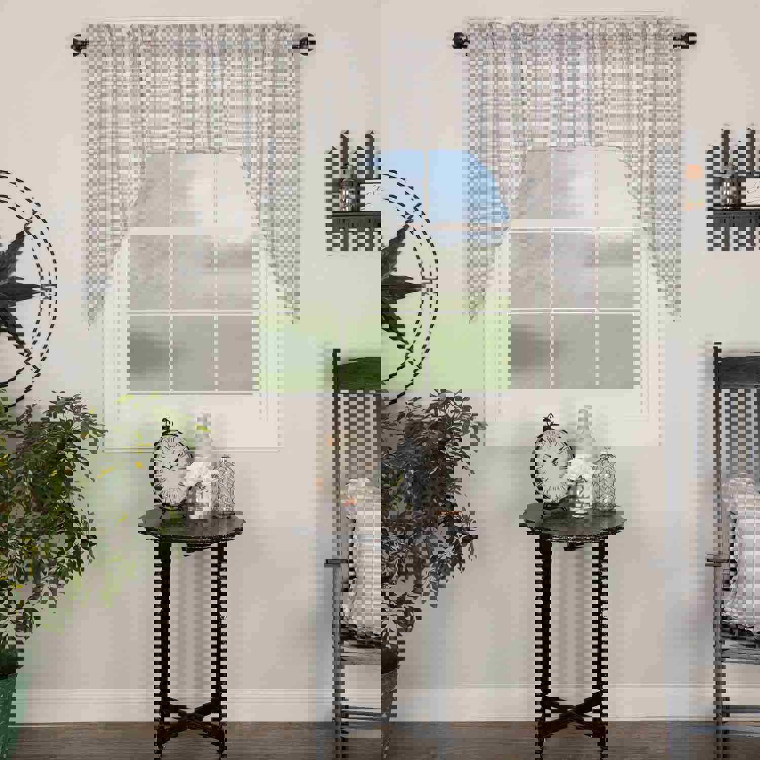 Annie Buffalo Grey Check Swag Set of 2 Farmhouse Decor Cotton Lined Curtains