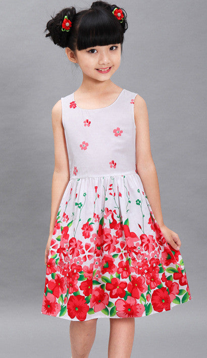 New Girls Dresses 100% Cotton Fashion Floral Colorful Party Birthday Casual Kids Clothing Size 4-12