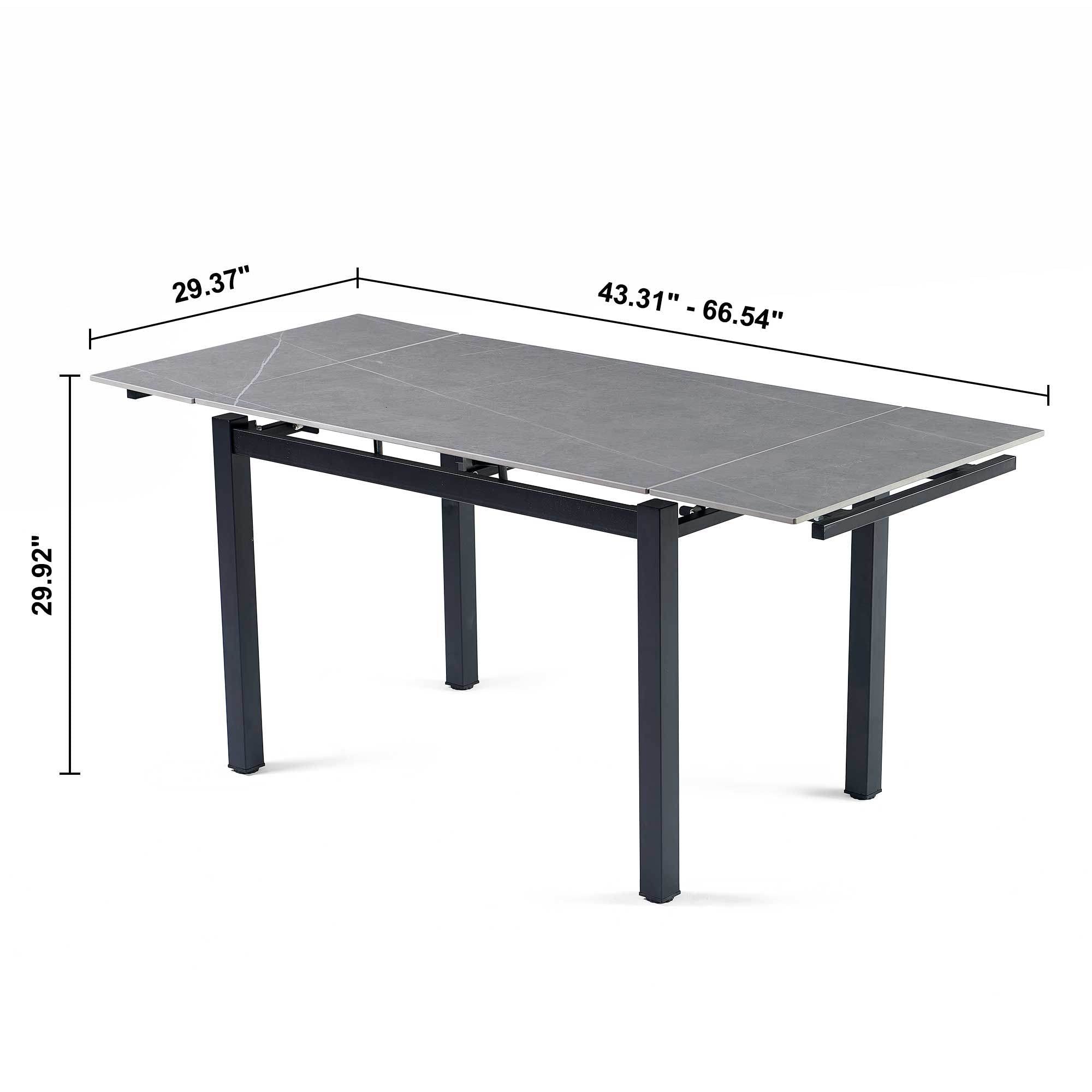 Grey Ceramic Modern Rectangular Expandable Dining Room Table For Space-Saving Kitchen Small Space