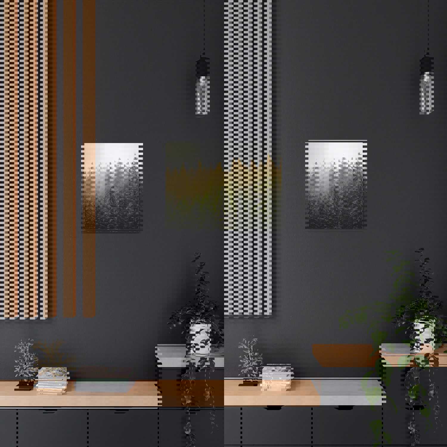 Misty Pine Tree Forest Nature Wilderness Photography Canvas Wall Art for Home Decor