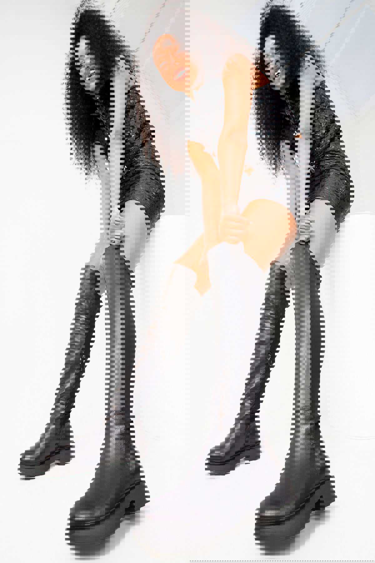 Harmony Belle Black Leather Knee High Women Boot