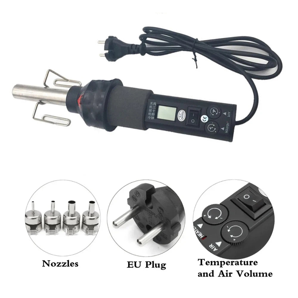 450W Soldering Hot Air Gun with 9pcs Wind Nozzle - Electronic Heat Tool for SMD SOIC CHIP BGA