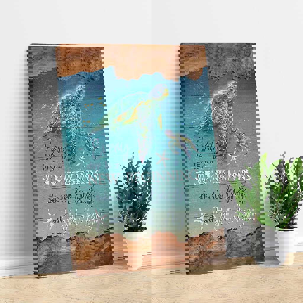 Turtle Under Ocean Painting - Everyday is a New Beginning Portrait Canvas Print, Wall Art