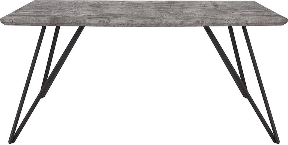 63 Inch Rectangular Dining Table with Faux Concrete Finish in Grey & Black