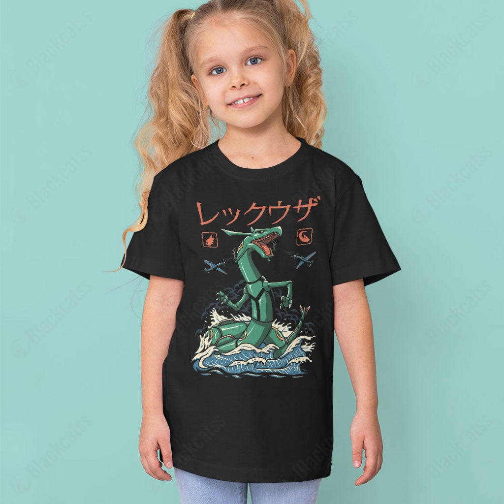 PKM Rayquaza Dragon Flying Kaiju Kid Custom Graphic T-Shirt