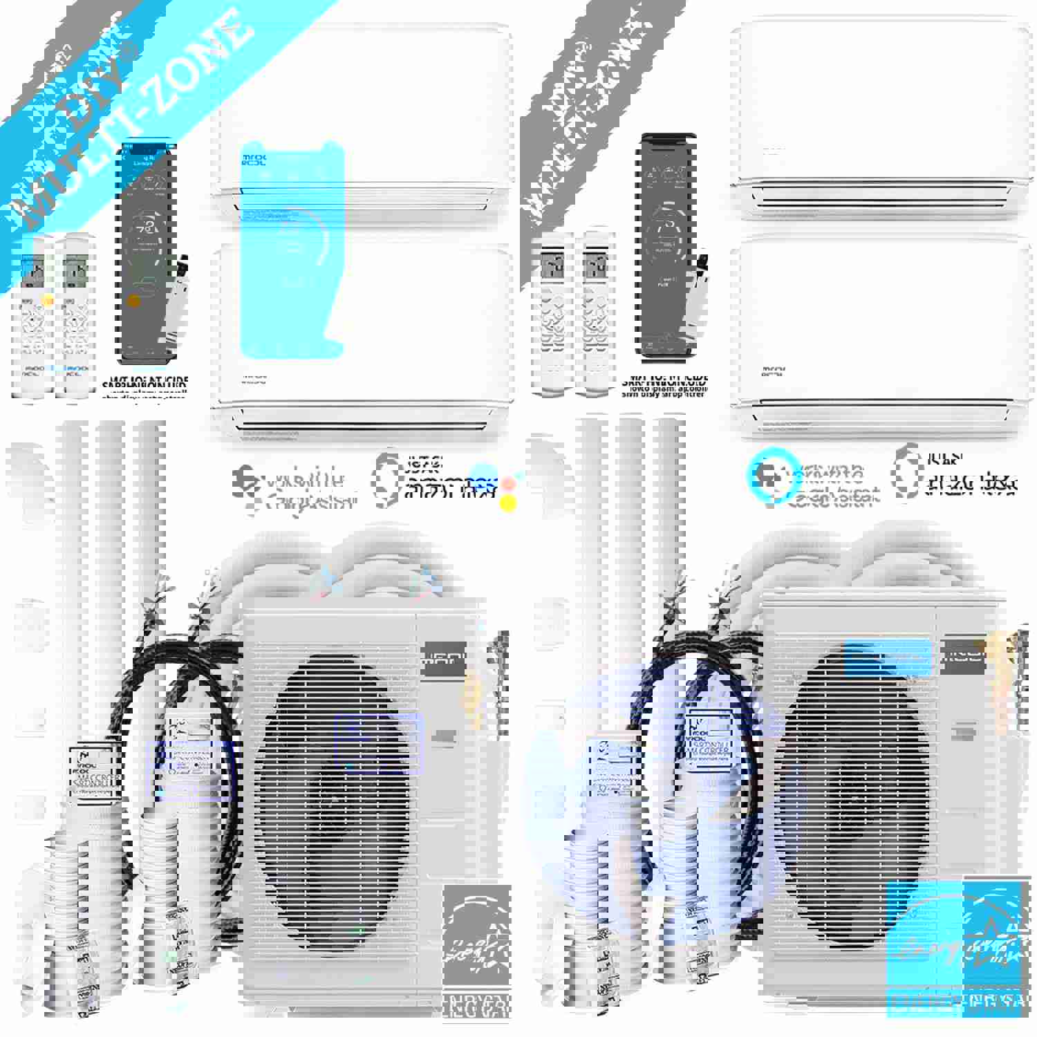 MRCOOL DIY 4th Gen 36K BTU 2-Zone Condenser with 12K&#x2B;24K Handlers, 2 x 16ft Linesets Bundle