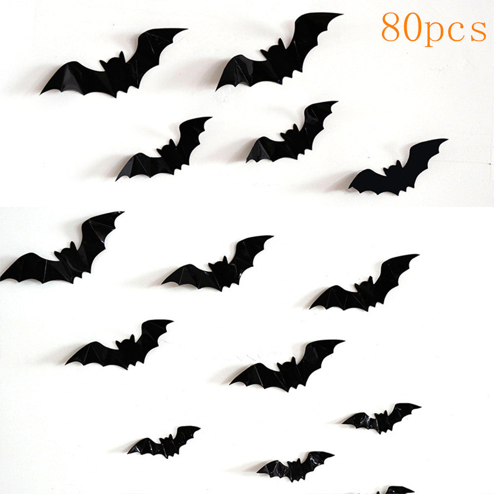 CYNDIE 80PCS Halloween Bat Print Wall Stickers for Spooky Room Decoration