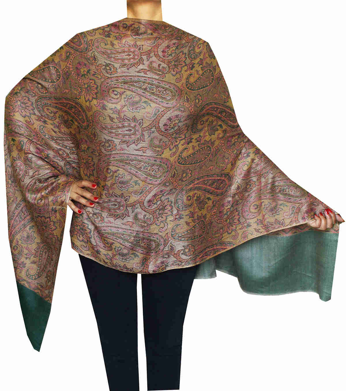 Elegant Jamavar Wool Shawl Scarf for Women - Handwoven in Kashmir (80 x 28 inches)