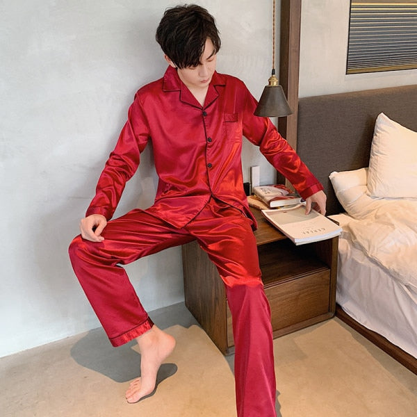 Luxury Satin Silk Pajama Set for Couples - Long Sleeve Sleepwear