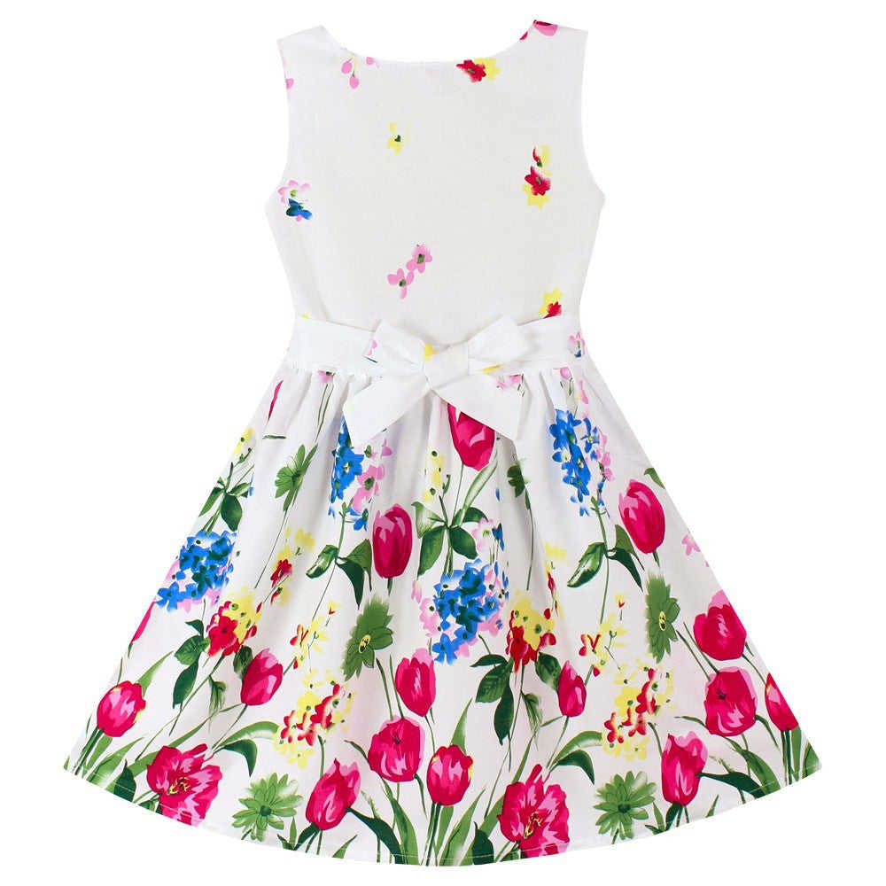 New Girls Dresses 100% Cotton Fashion Floral Colorful Party Birthday Casual Kids Clothing Size 4-12