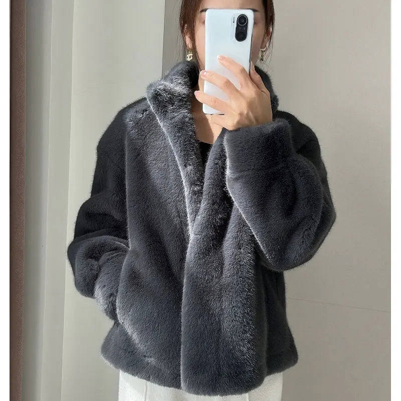 Nukty Golden Mink Cashmere Fur Women's Winter Coat - Korean Style Short Jacket