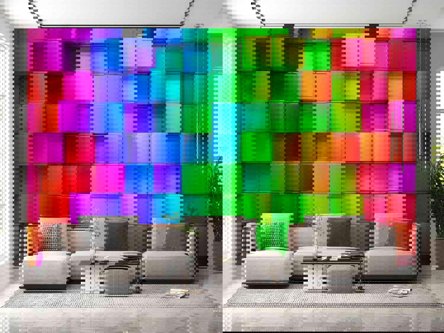 3D Peel & Stick Illusion Wall Mural - Colourful Cubes - Removable Wall Decals