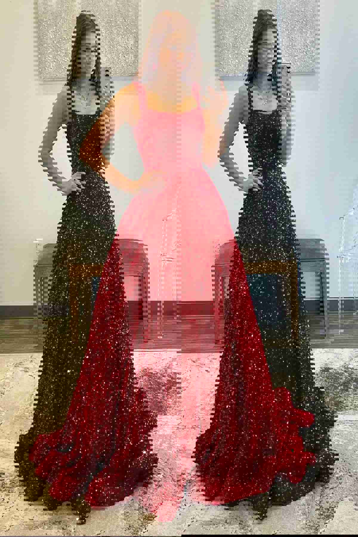 Burgundy Sequins Long Prom Dresses, Shiny Wine Red Long Formal Evening Dresses