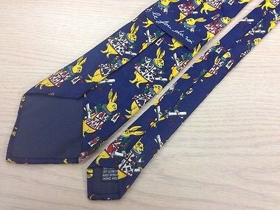 LE FOU DU ROI French Silk Tie - Handmade Blue with Alice in Wonderland Theme