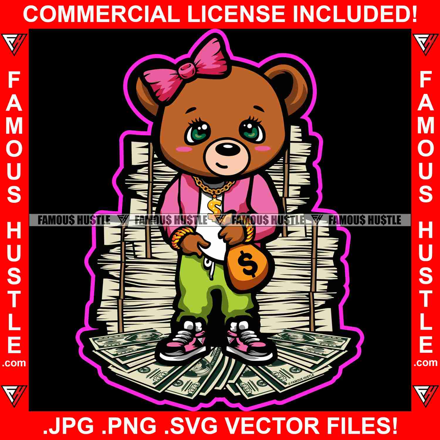 Hip Hop Hustle Teddy Bear Graphic Design SVG Cut File