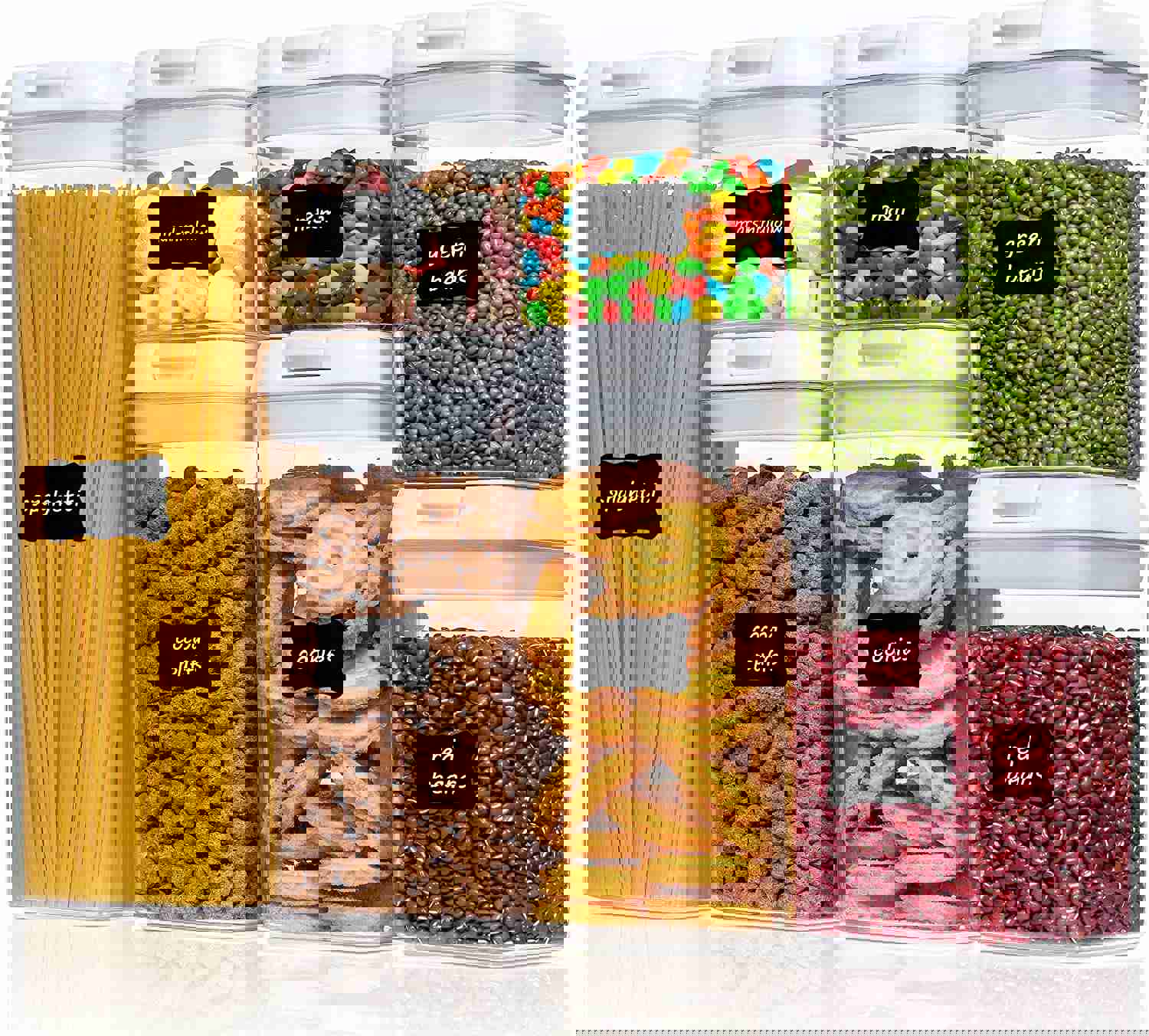 iPEGTOP Airtight Food Storage Containers, 7-Piece BPA-Free Plastic Kitchen Pantry Organizers with Easy Lock Lids