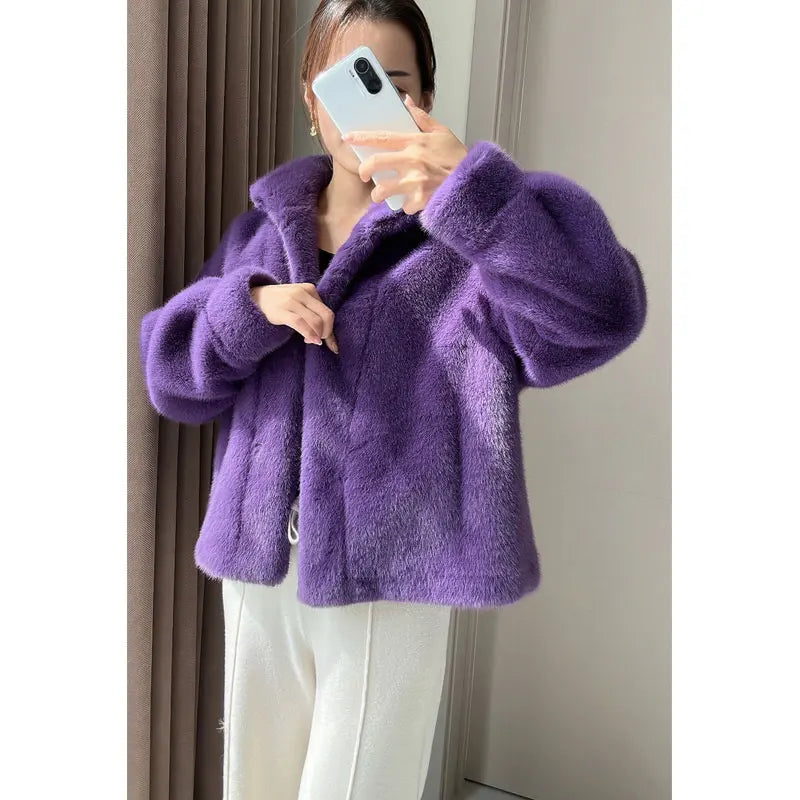 Nukty Golden Mink Cashmere Fur Women's Winter Coat - Korean Style Short Jacket