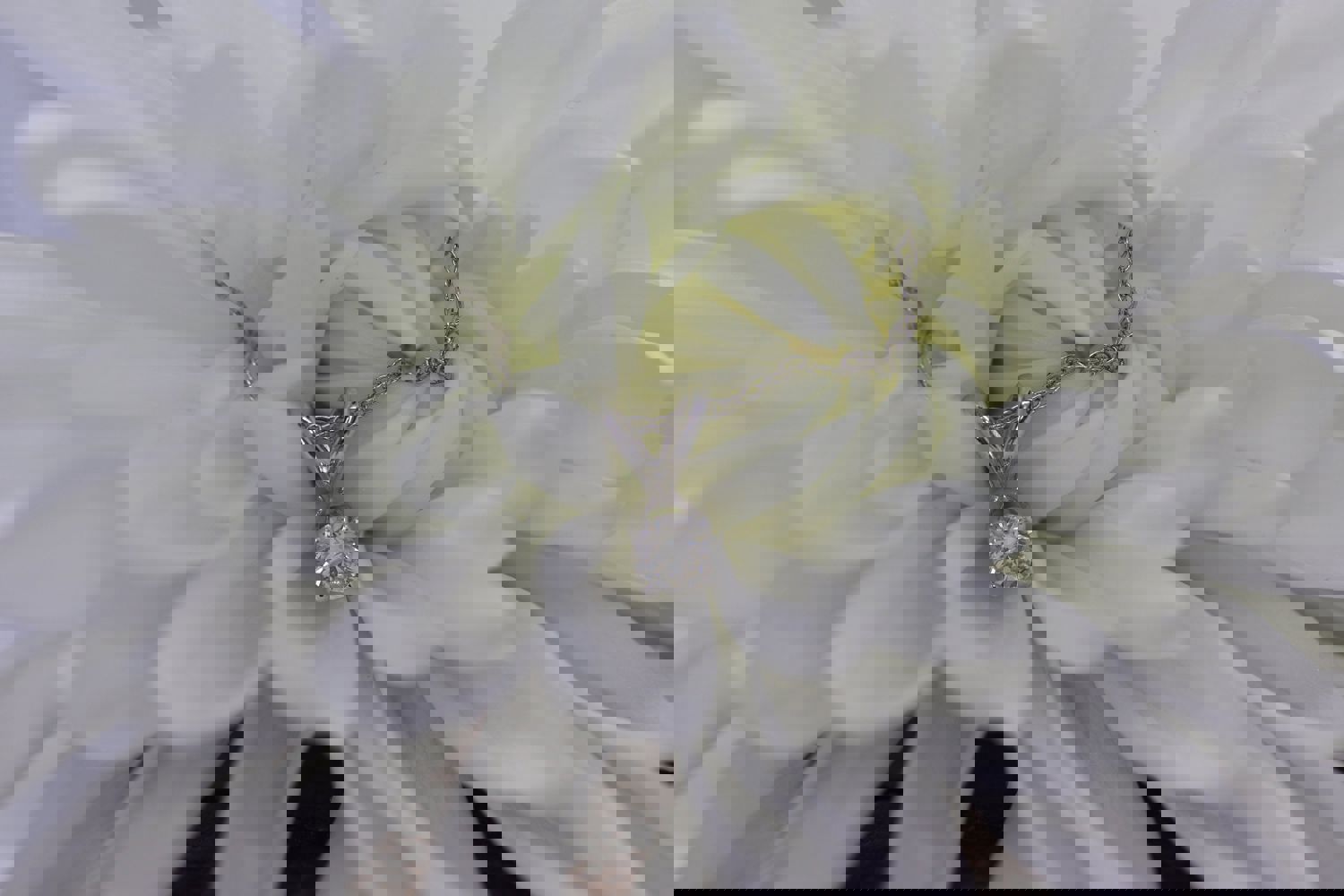 14k Diamond Solitaire Pendant with Wheat Chain Necklace