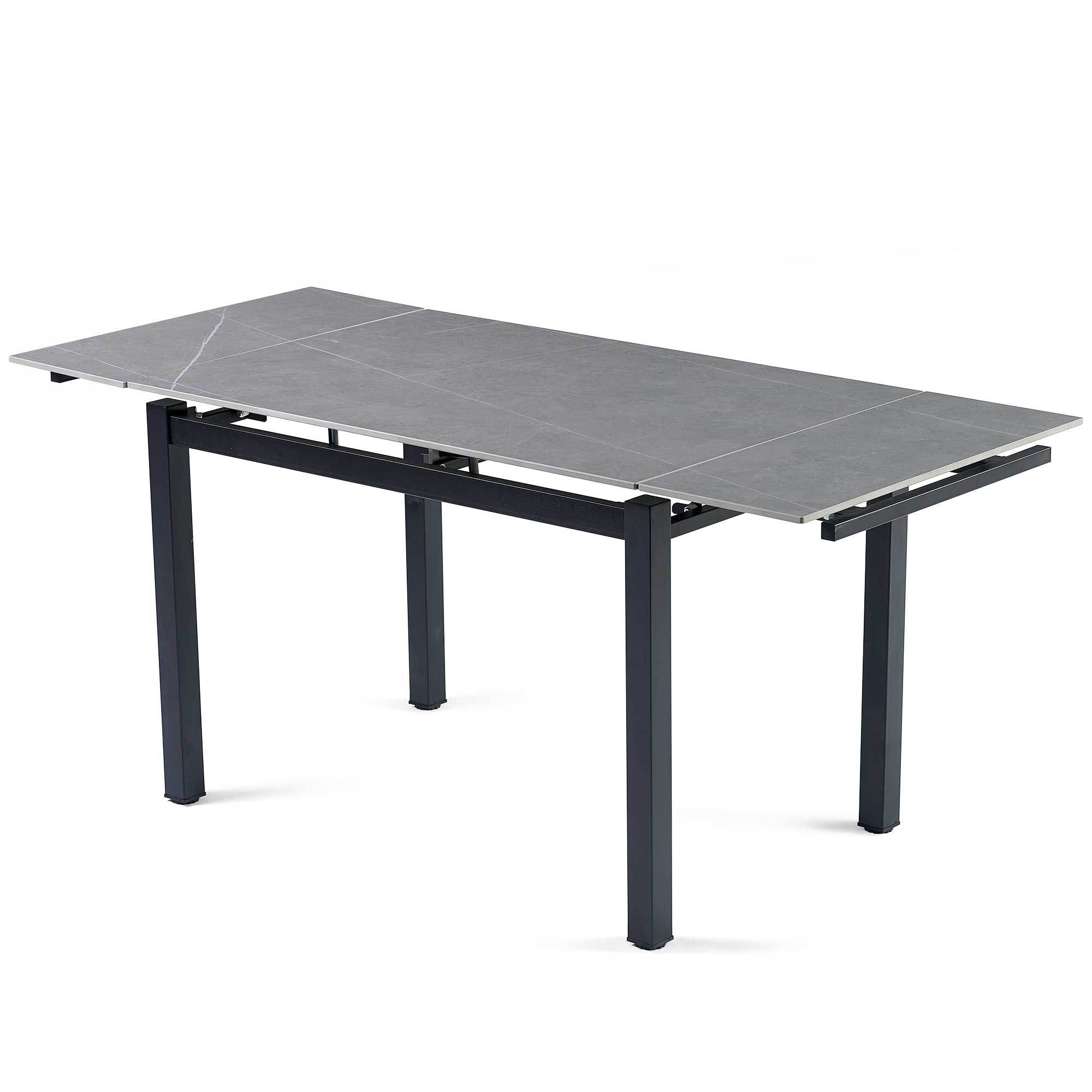 Grey Ceramic Modern Rectangular Expandable Dining Room Table For Space-Saving Kitchen Small Space
