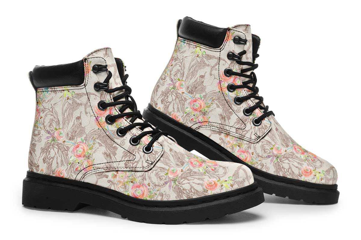 Floral Horse Classic Vibe Boots - Custom Printed Vegan Boots