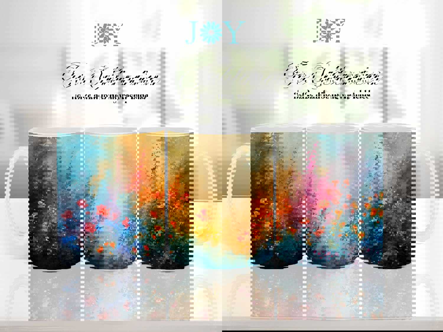 Watercolor Flowers Mug Wrap Sublimation Design PNG - Instant Digital Download for 11oz, 12oz & 15oz Mugs