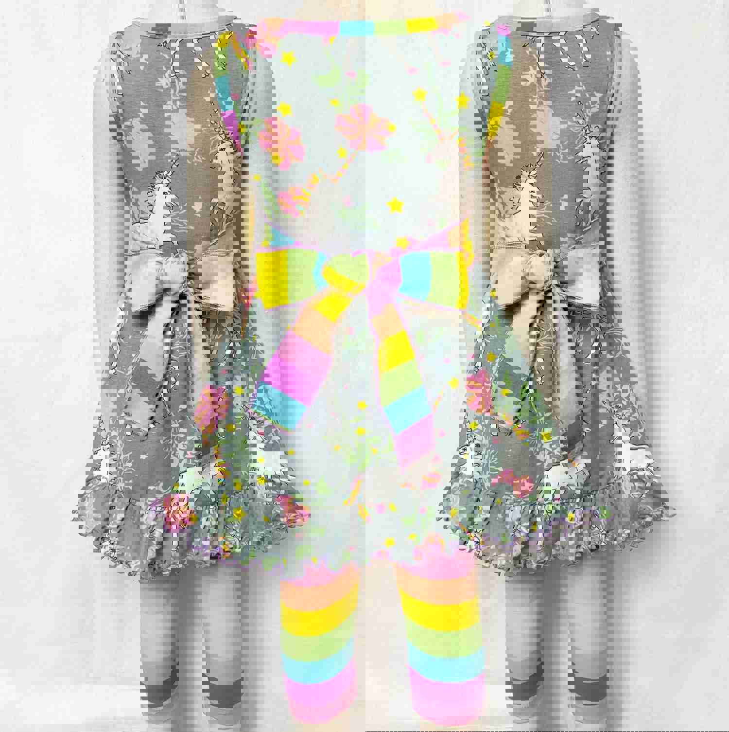 AnnLoren Big Girls Unicorns Rainbow Dress Leggings Boutique Clothing Set