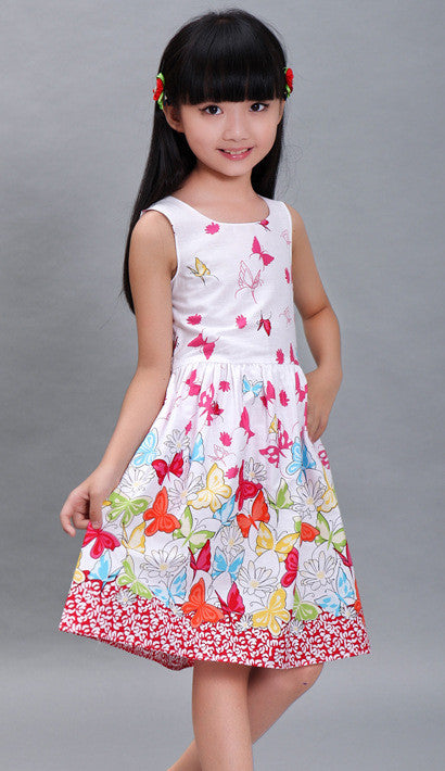 New Girls Dresses 100% Cotton Fashion Floral Colorful Party Birthday Casual Kids Clothing Size 4-12