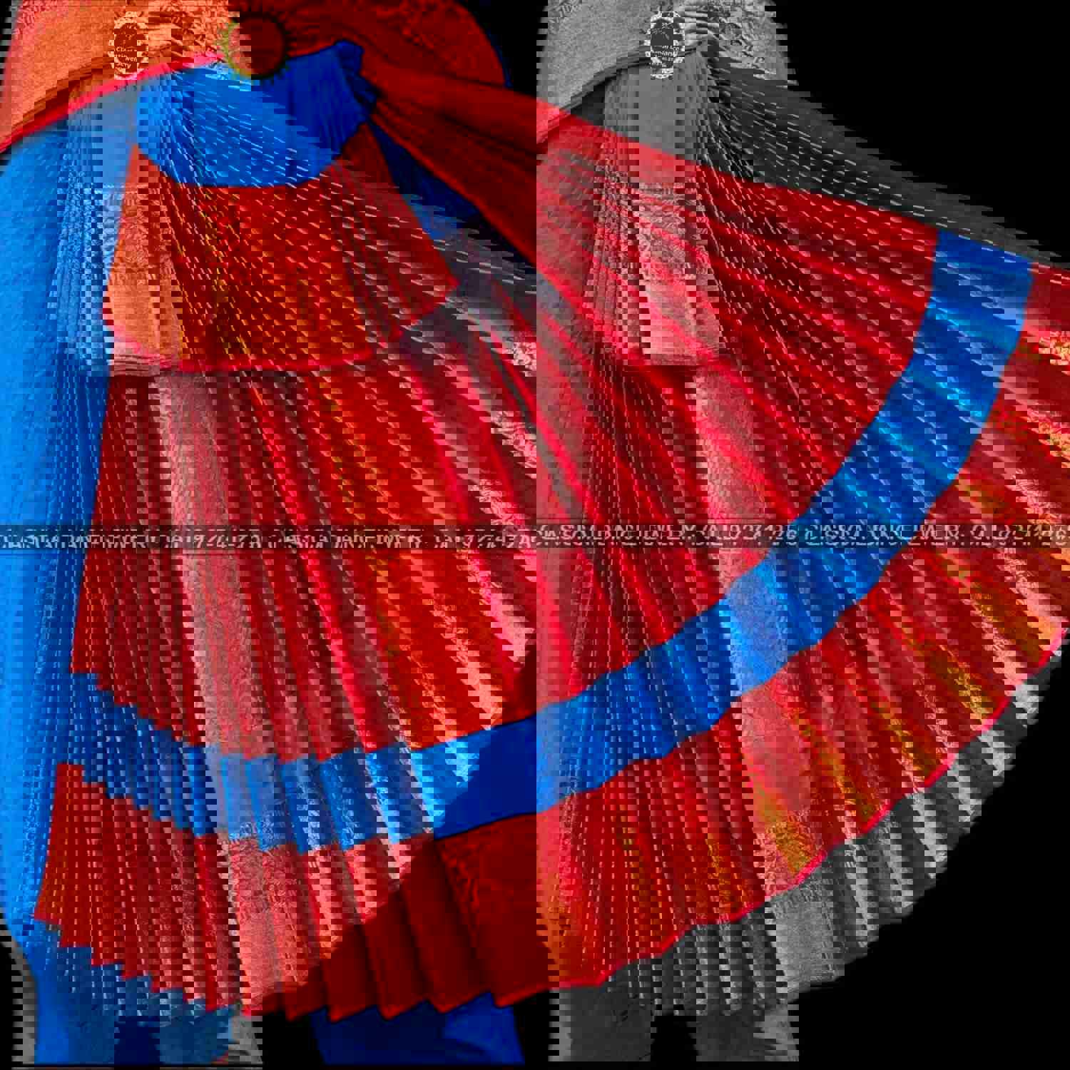 BLUE RED 36 Inch Pant Length Bharatanatyam Copper Zari Dance Costume | Art Silk Dharmavaram Kanchi | Classical Dance Jewelry