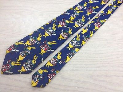 LE FOU DU ROI French Silk Tie - Handmade Blue with Alice in Wonderland Theme