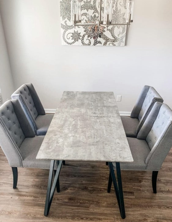 63 Inch Rectangular Dining Table with Faux Concrete Finish in Grey & Black