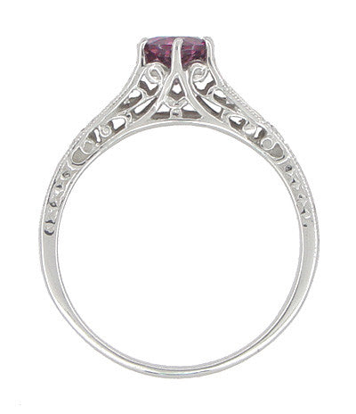 1920s Art Deco Raspberry Rhodolite Garnet and Diamond Filigree Engagement Ring in Platinum